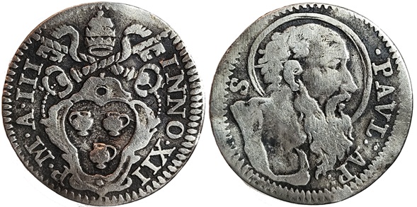 Papal States, Innocent XII 1693 half Grosso N.242684